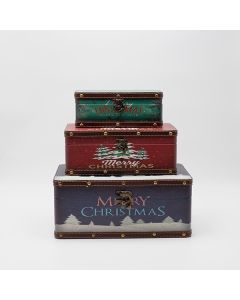 ΚΟΥΤΙΑ ΔΙΑΚΟΣΜΗΤΙΚΑ, ΜΕ ΧΡΙΣΤΟΥΓΕΝΝΙΑΤΙΚΑ ΣΧΕΔΙΑ,  ΞΥΛΙΝΑ. ΣΕΤ 3 ΤΜΧ, 30x20x13,  25x15x10 ΚΑΙ 20x10x8cm Eurolamp 600-47041