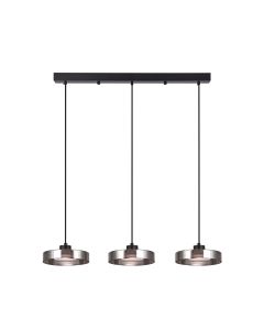 Κρεμαστό φωτιστικό LED απο μαύρο μέταλλο και φιμέ γυαλί, 70x200cm, 3CCT Θερμό- Φυσικό- Ψυχρό Φως, Φωτεινότητα 3960LMκαι 3x12W 4075-3R-Black/Smoky