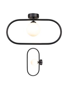 InLight Επιτοίχιο Φωτιστικό Μαύρο G9 – Οβάλ με White Opal Γυαλί 15×40 cm 43030-Black