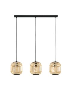 Φωτιστικό Κρεμαστό σε Ράγα L910xH1100mm 3xE27 Ξύλο-Μαύρο Eglo Bordesley 43217