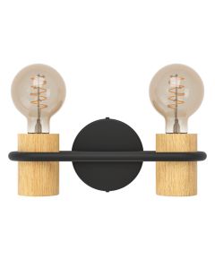 Φωτιστικό Απλίκα Δίφωτη L285xH90mm 2xΕ27 Μέταλλο-Ξύλο Μαύρο Φυσικό Eglo Chieveley 43542