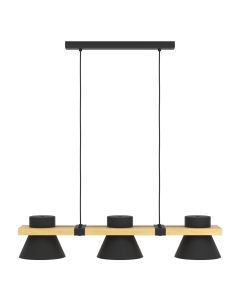 Φωτιστικό Κρεμαστό Τρίφωτο 3xE27 L780xΒ180xH1100mm Μέταλλο Μαύρο-Ξύλο Καφέ Eglo Maccles 43956