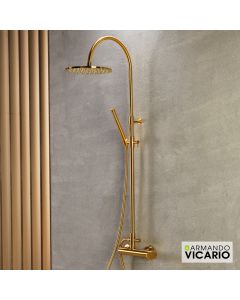 Μπαταρία Ντουζιέρας με Κεφαλή και Κολώνα ρυθμιζόμενου ύψους Slim Vicario Brushed Gold 500065-201