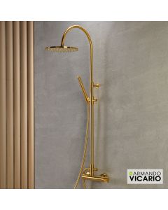 Μπαταρία Ντουζιέρας με Κεφαλή και Κολώνα ρυθμιζόμενου ύψους Industrial Vicario Brushed Gold 512065-201