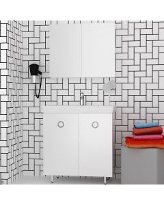 Orabella Vanity 80 Long - Έπιπλο Μπάνιου Επιδαπέδιο με πορσελάνινο νιπτήρα Ege και καθρέπτη ντουλάπι 70128-70105-60156