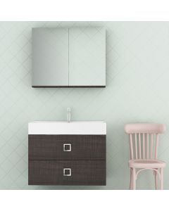 Orabella Touch 81 με δύο Συρτάρια - Κρεμαστό Έπιπλο Μπάνιου με πορσελάνινο νιπτήρα Tecla και καθρέπτη ντουλάπι 1000002659-F60167