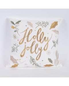 ΜΑΞΙΛΑΡΙ ΛΕΥΚΟ, ΜΕ ΧΡΥΣΗ ΕΠΙΓΡΑΦΗ HOLLY JOLLY, 45x45cm Eurolamp 600-46024