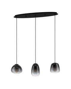 Φωτιστικό Κρεμαστό Τρίφωτο σε Ράγα L840xB195x1045mm 3xΕ27 Μαύρο-Γυαλί Eglo Aguilares 900195