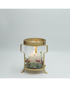 ΜΕΤΑΛΛΙΚΟ ΦΑΝΑΡΙ ΜΕ ΧΡΥΣΕΣ ΛΕΠΤΟΜΕΡΕΙΕΣ ΚΑΙ ΚΕΡΙ, 15x18cm Eurolamp 600-47317