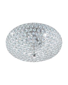 Πλαφόν Οροφής Ø350xH200mm Δίφωτο 2xE27 Ατσάλι Χρωμέ-Κρυσταλλάκια Eglo Clemente 95284