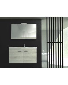 Σετ Έπιπλο Μπάνιου Βάση 80*43 εκ. MDF Λευκή Λάκα -Νιπτήρας Ένθετος Linea-Καθρέπτης No 242-Άνω Ντουλάπι-Φωτιστικό Eva 2 Savvopoulos Economy Emily 80 ΙΙ