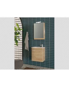 Σετ Έπιπλο Μπάνιου Βάση -Νιπτήρας-Καθρέπτης -Φωτιστικό M50xΠ31,5xY50cm Μελαμίνη Light Hickory Savvopoulos Economy Emily III-8086