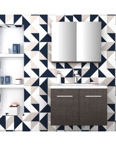 Orabella Mood 80 με δύο Πόρτες - Κρεμαστό Έπιπλο Μπάνιου με πορσελάνινο νιπτήρα Tecla και καθρέπτη ντουλάπι F60160-70136-70105-60160