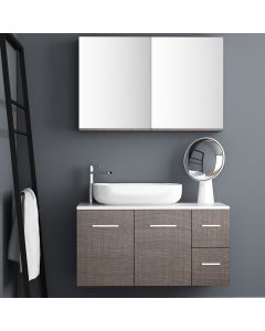 Orabella Solid Surface 100 με δύο Πόρτες και δύο Συρτάρια - Κρεμαστό Έπιπλο Μπάνιου για επικαθήμενο νιπτήρα και καθρέπτης ντουλάπι F60176-70161-70107-70164