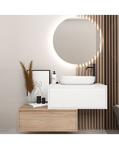 Orabella Drawer asymmetrical 60 - Κρεμαστό Έπιπλο Μπάνιου με λευκή ματ επικάλυψη και βάση με συρτάρια από μελαμίνη δικής σας επιλογής (χωρίς καθρέπτη και νιπτήρα) F70216-70212,W-60