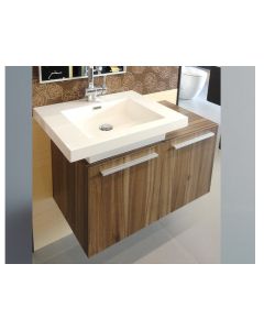 Σετ Έπιπλο Μπάνιου ECO-80BL 80 εκ.-Νιπτήρα τύπου Corian- Καθρέπτης 40*100 εκ, Χρώμα Walnut (Καρυδιά) FT21.080.001W