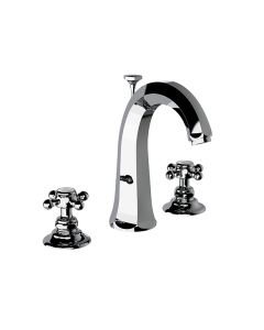 Horus Ascott Classic Collection - 3 Hole Basin Set High Spout with Pop-up Waste, Flexible Hoses - Polished Nickel 20.261-NB