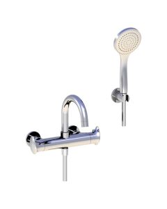 Horus Canopée Contemporary Collection - Complete Set Exposed Thermostatic Wall Bathshower Mixer - Satin Brass 60.714-LS