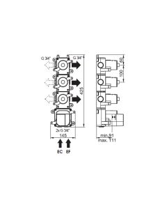 Horus Minoé Contemporary Collection - Insert Box for Thermostatic Mixer with 3 Outlets. - Private: Technical Basic Raw Materials 81.593-BT