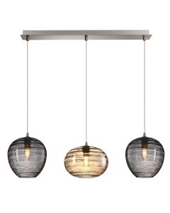 Φωτιστικό Κρεμαστό 90xΗ120cm Τρίφωτη Ράγα 3xE27 Νίκελ-Χειροποίητα Γυαλί Φιμέ-Μελί Sun Light LINEA-3S-GA
