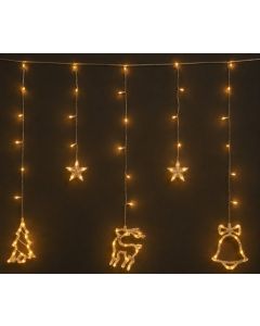 138Led Ασύμετρη Κουρτίνα Με Πρόγραμμα ,Μετασχηματιστή Ip44 Και Διακοσμητικές Φιγούρες ,Διάφανο Καλώδιο / Θερμό Λαμπάκι 250 x 90cm Lianos 23664
