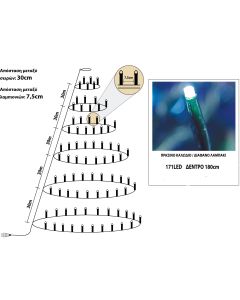 171Led Λαμπάκια Σταθερά Στύλ Κώνος Με Μετασχηματιστή Ip44 Με Πράσινο Καλώδιο/Λευκό Λαμπάκι Για Δέντρο 180cm (Kelvin: 6.000 - 10.000) Lianos 60127
