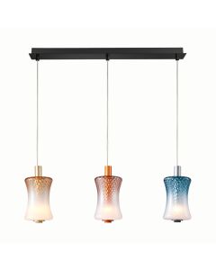 Φωτιστικό Κρεμαστό Τρίφωτη Ράγα Μαύρη L80xH180cm Led 12w 660lm 3000K Χειροποίητο Γυαλί Μελί-Μπλε-Ροζ Παλ Sun Light PAUL-3S