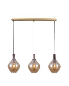 Φωτιστικό Κρεμαστό Τρίφωτη Ράγα L80xH120cm 3xE27 Χειροποίητο Γυαλί-Μέταλλο Οξυντέ Sun Light PEAR-3S-CO
