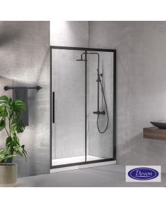 Συρόμενη πόρτα καμπίνας ντουζιέρας Flow 100 ύψους 195εκ. ρυθμιζόμενη από 97 έως 101εκ. Devon Clean Glass Black Matt SLF100C-400