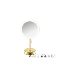Sanco LED Cosmetic mirrors LED Επικαθήμενος Καθρέπτης μεγεθυντικός x3 PVD χρυσό ορείχαλκο βουρτσιστό MRLED-903-PVD-02BR