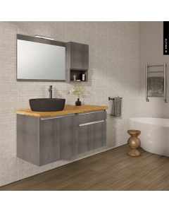 Έπιπλο Μπάνιου Μ120xB50xY55cm Βάση-Πάγκος Μασίφ Ξύλο Πεύκο-Νιπτήρας-Καθρέπτης-Φωτιστικό-Άνω Ντουλάπι Μελαμίνη σε MDF Cemento Savvopoulos Ultima 04-8763