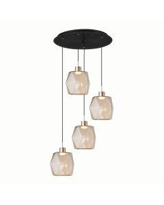 Φωτιστικό Κρεμαστό Τετράφωτο Ροζέτα Μαύρη 45xH180cm Led 20w 1120lm 3000K Χειροποίητα Γυαλιά Μελί D18cm Sun Light VENET-4R