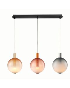 Φωτιστικό Κρεμαστό Τρίφωτη Ράγα Μαύρη L80xH180cm Led 12w 600lm 3000K Χειροποίητο Γυαλί Μελί-Γκρι-Ροζ Παλ Sun Light VENUS-3S