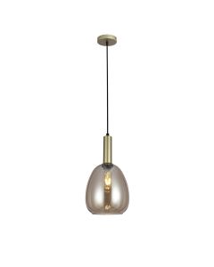 Φωτιστικό Κρεμαστό Μονόφωτο 20xH120cm Μέταλλο Χρυσό Ματ, Χειροποίητο Μελί Γυαλί Sun Light ZARON-H-CH