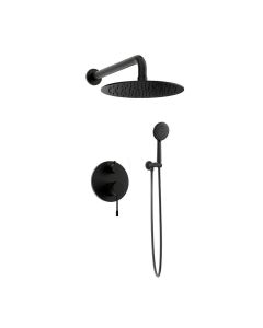 Orabella Terra Black matt - Shower set εντοιχισμού με Μπαταρία λουτρού, εντοιχισμού 2 σημείων, κεφαλή Φ250 με βραχίονα και τηλέφωνο ντουζ με σπιράλ και επιτοίχειο στήριγμα 890-10272