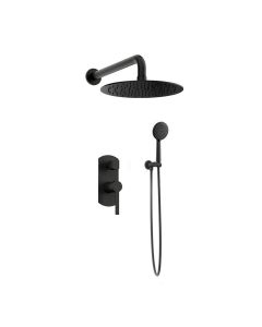 Orabella Elegance Black matt - Shower set εντοιχισμού με Μπαταρία λουτρού, εντοιχισμού 2 σημείων, κεφαλή Φ250 με βραχίονα και τηλέφωνο ντουζ με σπιράλ και επιτοίχειο στήριγμα 894-10270