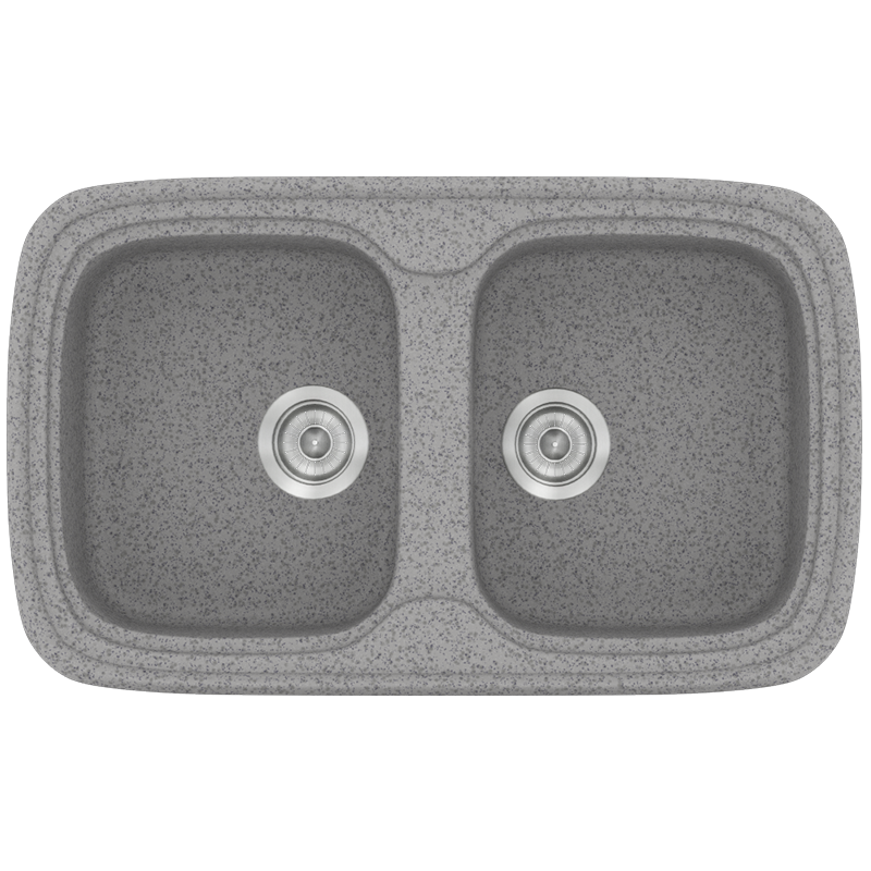 Νεροχύτης Κουζίνας Συνθετικός 82x50 εκ.2 Γούρνες Granite Grey Ένθετος Eρμάριο 80 εκ.Sanitec Premium 312-04