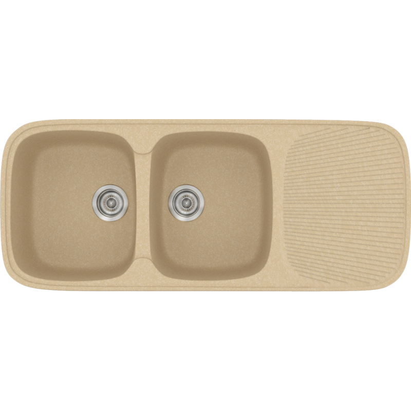 Νεροχύτης Κουζίνας Συνθετικός 117*50 εκ. 2 Γούρνες+Ποδιά Χρώμα Granite Cappuccino Ένθετος σε ερμάριο 80 εκ. Sanitec Classic 300