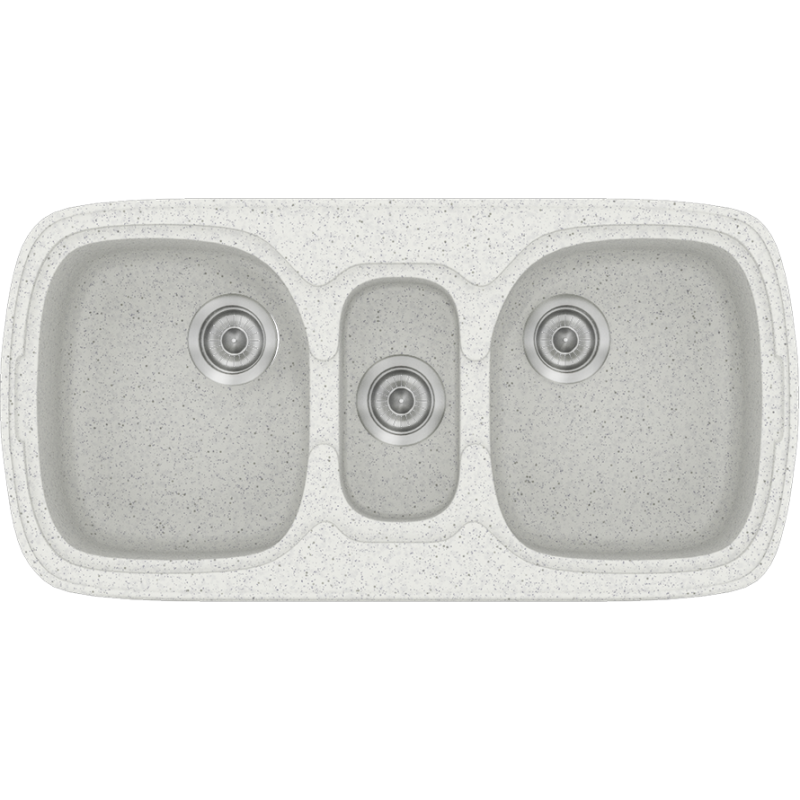 Νεροχύτης Κουζίνας Συνθετικός 97x51cm Ένθετος σε ερμάριο 100cm τρεις γούρνες Sanitec Classic 303-01-Granite-White