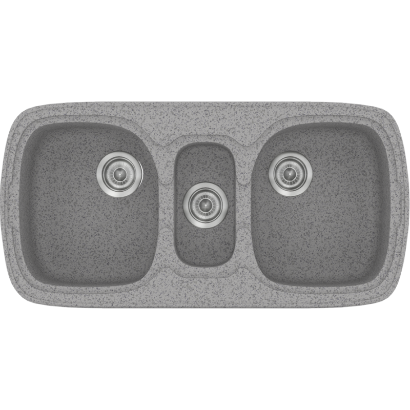 Νεροχύτης Κουζίνας Συνθετικός 97x51cm Ένθετος σε ερμάριο 100cm τρεις γούρνες Sanitec Classic 303-04-Granite-Grey