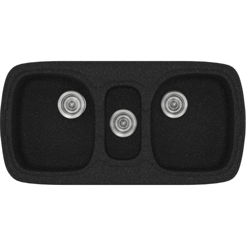 Νεροχύτης Κουζίνας Συνθετικός 97x51cm Ένθετος σε ερμάριο 100cm τρεις γούρνες Sanitec Classic 303-05-Granite-Black  