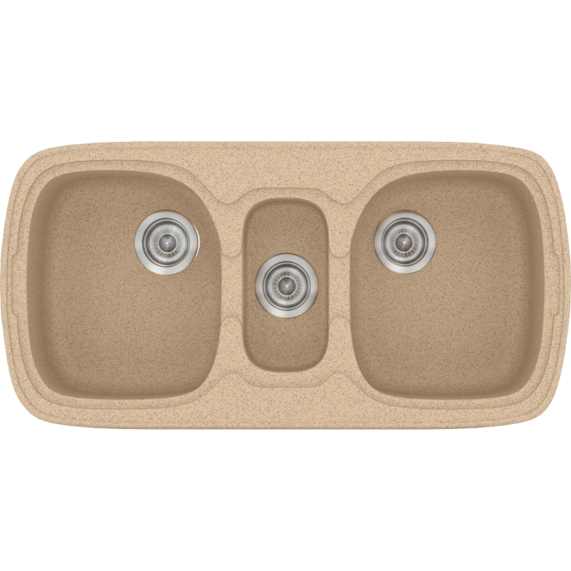 Νεροχύτης Κουζίνας Συνθετικός 97x51cm Ένθετος σε ερμάριο 100cm τρεις γούρνες Sanitec Classic 303-10-Granite-Beige 