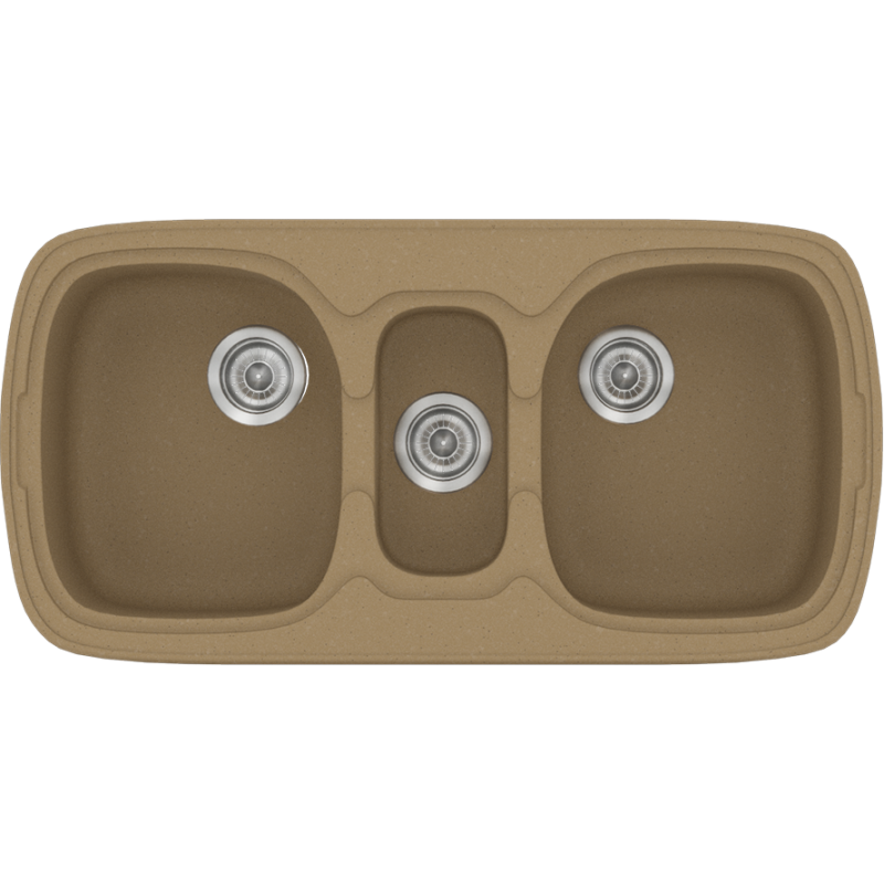 Νεροχύτης Κουζίνας Συνθετικός 97x51cm Ένθετος σε ερμάριο 100cm τρεις γούρνες Sanitec Classic 303-16-Metallic-Coffee 