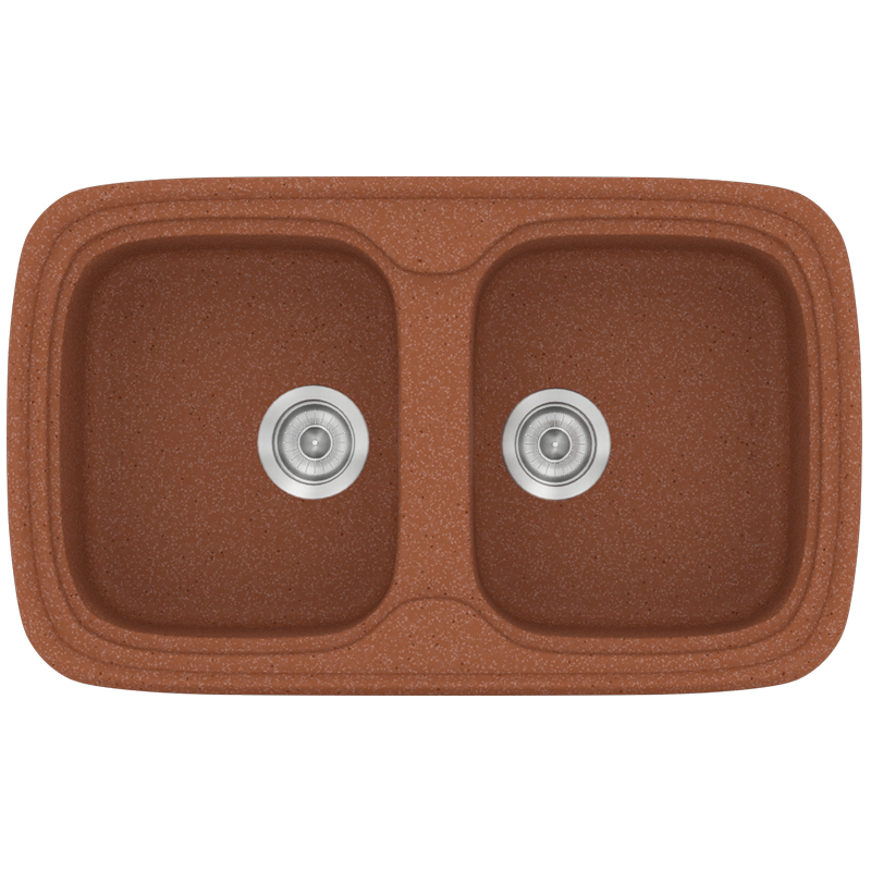 Νεροχύτης Κουζίνας Συνθετικός 82x50 εκ.2 Γούρνες Granite Terracotta Ένθετος Eρμάριο 80 εκ.Sanitec Premium 312-20