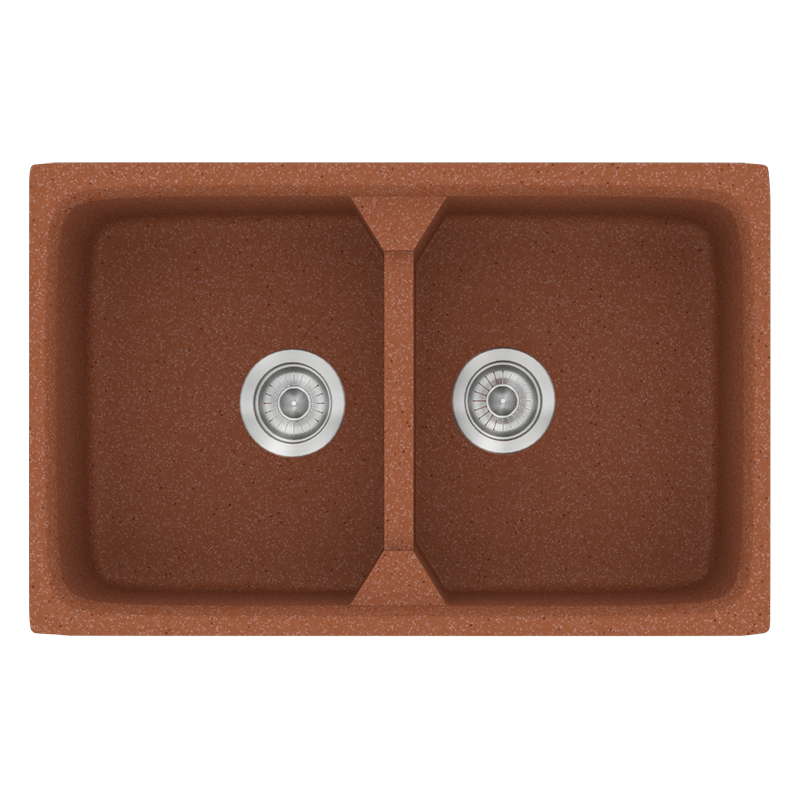 Νεροχύτης Κουζίνας Συνθετικός 78x51cm 2 Γούρνες Ένθετος Eρμάριο 80cm Sanitec Classic 318-20-Granite-Terracotta