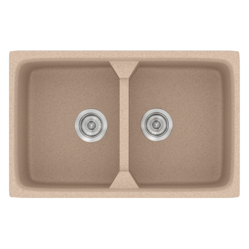 Νεροχύτης Κουζίνας Συνθετικός 78x51cm 2 Γούρνες Ένθετος Eρμάριο 80 εκ.Sanitec Classic 318-21-Granite-Sand