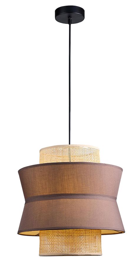 Φωτιστικό Κρεμαστό Μονόφωτο Διπλό 1xE27 D350x H1500mm Ύφασμα-Ράταν Viokef Rika 4306000