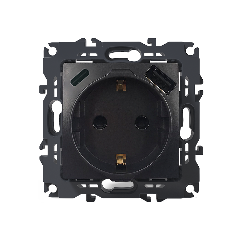 PRIME ΠΡΙΖΑ ΣΟΥΚΟ ΑΣΦΑΛΕΙΑΣ 1x2P+E 16A 250VAC & 2*USB (TYPE A+C)  5VDC 3A IP20 ΑΝΘΡΑΚΙ  ACA 1000116405