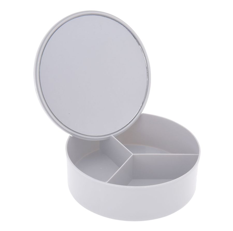 Κουτί Αποθήκευσης PP με Καθρέπτη Φ15x5.5cm White MRShome DF-0060003