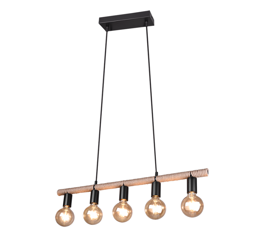 Φωτιστικό Vintage Κρεμαστό 80xH150cm 5xE27 Σχοινί Trio Lighting Einar R30605032